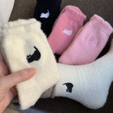 Bonnyshow Cute Cat Plush Socks for Women Warm Thicken Mink Velvet Floor Sock Winter Thermal Snow Home Sleep Socks Hosiery
