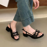 Bonnyshow  Fashion Bowknot Hollow Low Heel Sandals Women Summer Sexy Open Toe Elegant Dress Pumps Luxury Designer Brand Shoes for Ladies