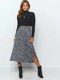 Bonnyshow New Sexy Leopard Print Chiffon Split Skirt Casual Fashion Long Skirts for Women Spring Summer Zip Elegant Female Skirt