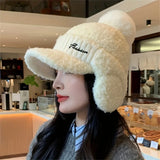 Bonnyshow Fashion Women Winter Fur Warm Windproof Hat Lei Feng Cap Fur Ear Flap Cap Buckle Warm And Thick Ear Protection Outdoor Headwear