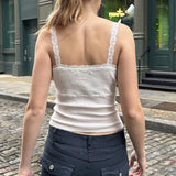 Bonnyshow Lace Camis Women Summer White Sleeveless Bandage Slim O-Neck Crop Top Streetwear Fashion Backless Casual Basic Cropped Top