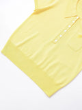 Bonnyshow  Pocket Solid Knitted T-shirt Women Buttons Turndown Collar Short Sleeve Tee Shirts Summer Simple Casual Fashion Tops T-shirts