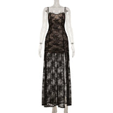 Bonnyshow  Elegant Lace Thigh High Split Dress Sexy Vintage Spaghetti Strap Party Dress Women Sleeveless Backless Bodycon Robe New