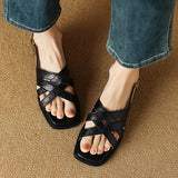 Bonnyshow  Women's Sandals Fashion Braided Roman Sandals Summer Retro Brown Open Toe Low Heels Slingback Shoes for Women Sandalias Mujer