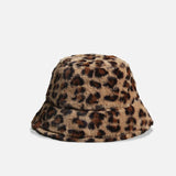 Bonnyshow Winter Plush Bucket Hat for Women Autumn Faux Fur Warm Fisherman Cap Solid Leopard Outdoor Thicken Lady Girls Panama Sun Caps