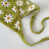 Bonnyshow Korean Ins Knitted Triangular Hair Scarf Women Sweet Flower Headscarf Crochet Handmade Headwrap Hair Accessories