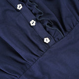 Bonnyshow  Preppy Style Women Layered Mini Dress Turndown Collar Buttons Short Sleeve Shirt Dresses Casual Dark Blue Streetwear