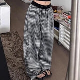 Bonnyshow Vintage Baggy Plaid Pants Woman Y2k Casual Sports Korean Fashion Wide Leg Trousers Jogging Harajuku High Waist Pantalones