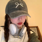 Bonnyshow Vintage Cowboy Bow Knot Baseball Caps Korean Embroidery Bow Knot Hip Hop Hat Fashion Baseball Caps Outdoor Cycling Sun Hat Women