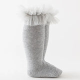 Bonnyshow Autumn Winter Baby Girls Socks Toddlers Children Knee High Socks Soft Cotton Puffy Mesh Lace Flower Kids Sock Tube Calcetines