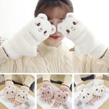 Bonnyshow New Cute Knit Mittens Plush Fingerless Gloves Flip Half Finger Driving Glove Winter Soft Warm Thick Gloves For Women Girl