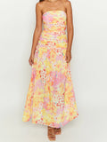 Bonnyshow  Women s Floral Print Maxi Dress Sleeveless V-Neck Empire Waist Summer Dress with Ruffle Hem and Adjustable Straps