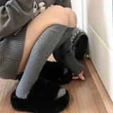 Bonnyshow Autumn Winter Stockings for Women Solid Color Warm Knitted Knee Length Sock Girls Harajuku JK Lolita Long Socks Hosiery