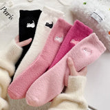 Bonnyshow Cute Cat Plush Socks for Women Warm Thicken Mink Velvet Floor Sock Winter Thermal Snow Home Sleep Socks Hosiery
