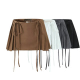 Bonnyshow Y2K Zipper Lace-up Mini Skirts Shorts Sashes Pleated Brown Grey White Blogger Streetwear Sexy Outfit Bottom