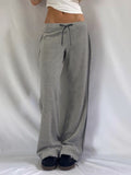 Bonnyshow  Grey Loose Straight Sweatpants Streetwear y2k Lace-up Low Rise Side Striped Stitching Casual Pants Women Harajuku Capris