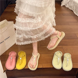 Bonnyshow  Summer Shoes Women Bohemia Beach Flip Flops Soft Flat Sandals Woman Casual Comfortable Plus Size Wedge Sandals
