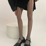 Bonnyshow Hollowed Out Lace Tights Geometric Striped Patterned Fishnet Pantyhose for Women