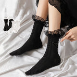 Bonnyshow Lolita Ruffle Socks for Women Japanese Sweet Bow Girls Princess Sock Cute Summer Black White Harajuku Socks