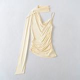 Bonnyshow  5 color 2025 Summer Halter Collar Bandage Camis Women Single Shoulder Irregular Short Tank Tops Backless Sexy Slim Crop Top Tees