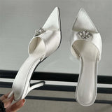 Bonnyshow  Summer CRYSTAL Diamond Women Slippers Fashion Pointed Toe Ladies Shoes Thin Heels Banquet Slides Sandals