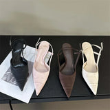 Bonnyshow  High Quality Satin Buckle Strap Women Pumps Sandals Fashion Shallow Thin Heels Pointed Toe Slingback Mules Shoes