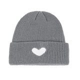 Bonnyshow Winter Warm Beanies for Women Love Heart Embroidered Knitted Hat Korean Fashion Female Crochet Woolen Hats