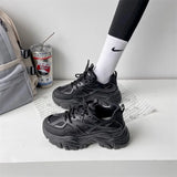Bonnyshow  New Women New Fashion Platform Sport Shoes Women Summer Black Casual Chunky Sneakers Women Mesh Leather Platform Shoes