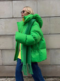 Bonnyshow Winter Thicken Warm Windproof Women's Coat Simple Casual Loose Solid Color Cotton-padded Coats New Fashion Women Outerwears
