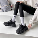 Bonnyshow  New Women New Fashion Platform Sport Shoes Women Summer Black Casual Chunky Sneakers Women Mesh Leather Platform Shoes