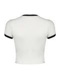 Bonnyshow Side Stripe Short Sleeve Bow Cute O Neck Short Sleeve White T-Shirt Women Sporty Football Jersey Preppy Summer Tops