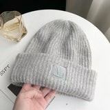 Bonnyshow Unisex Winter Warm Beanie Cap Men Large Head Thicken Woolen Embroidery Letter Skullies Hat Women Outdoor Casual Loose Bonnet