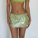 Bonnyshow  Silver Sequin Skirt Woman High Waist Mini Skirt Woman Fashion Shiny Glitter Elegant Short Skirts For Women Y2k Skirts