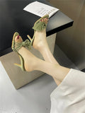 Bonnyshow  New Fashion Open Toe Narrow Band Butterfly-kont Thin Heels Women Slippers Summer Party Dress Slides Shoes