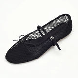 Bonnyshow  Mesh Summer Ballet Flats Shoes Women Buckle Strap Breathable Summer Flats Shoes Ladies Black Mary Janes Footwear Loafers New