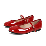 Bonnyshow  Shiny PU Leaather Flats Mary Janes Shoes Women Red Elegant Basic Pointed Toe Loafers Spring Autumn Daily Casual Black Shoes New
