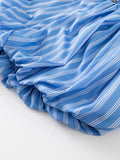 Bonnyshow  Blue Striped Casual Shorts Women Summer Flower Elastic Mid Waist Short Pants Streetwear Fashion Simple Mini Shorts 2025 New