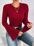 Bonnyshow Women New T-shirt Autumn Fashion Streetwear O-Neck Casual Slim Long Sleeves Sexy Red Tees Elegant Female Versatile Top Clothing