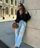 Bonnyshow Sexy Micro Transparent Chiffon Shirt Black Loose V-neck Long Sleeved Women's Versatile Niche Lace Up Shirt Autumn New