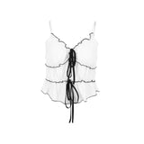 Bonnyshow White Camis Sleeveless Women New Summer Sexy Backless Low Chest Tank Fashion Streetwear Ribbons Casual Slim Versatile Lady Tank