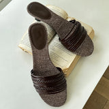 Bonnyshow  Luxury Designer Summer Low Heel Women Weave Slippers Elegant Open Toe Dress Slides Outdoor Gladiator Shoes