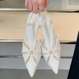 Bonnyshow  Designer Hollow Cross Tied Thin High Heels Sandals Women Fashion Pointed Toe Shallow Slide Sandals Sexy Slingback Wedding Shoes