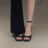 Bonnyshow  Beige Heeled Sandals Fashion Womens Shoes 2025 Black Luxury Retro Comfort New High Girls Stiletto Bow Summer Low Rubber Back Str