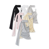 Bonnyshow  5 color 2025 Summer Halter Collar Bandage Camis Women Single Shoulder Irregular Short Tank Tops Backless Sexy Slim Crop Top Tees