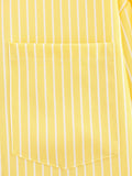 Bonnyshow  Women Oversize Yellow Striped Shirt Front Patch Pocket Long Sleeve Lapel Collar Streetwear Blouse Loose Lady Shirts