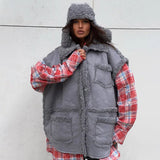 Bonnyshow Plush Lining Sleeveless Women's Vest Coat Fashion Turndown Collar Single Breasted Coats Winter Windproof Warm Jacket for Women