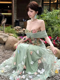 Bonnyshow  French style romantic printed camisole top high waisted three-dimensional flower skirt two-piece set women's spring set