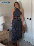 Bonnyshow  Polka Dot Halter Long Dress Women Elegant Sleeveless Backless Lace Up High Wasit Slim Vestido 2025 New Summer Fashion Lady Robes