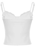 Bonnyshow  Lace Button Sexy Camisole Slim Y2K Summer Crop Top Women Retract Your Waist Vest Hot Chic Sweet Casual Tops