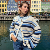 Bonnyshow  Fashion Women's Colour Matching Cardigan Button O-Neck Long Sleeve Lady Top 2025 Summer Autumn Casual Female Street Outwear